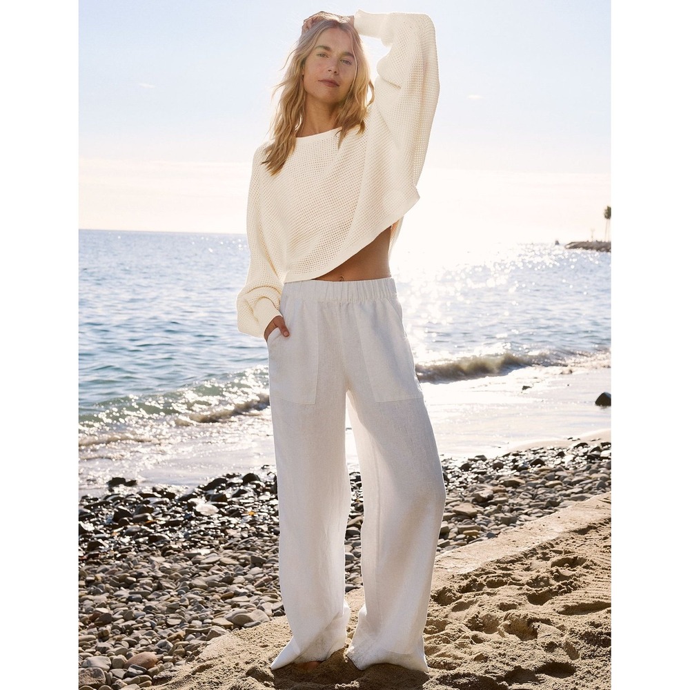 Beyond Yoga SoftWash Linen Easy Wide Leg Pants White Size M 100% Linen